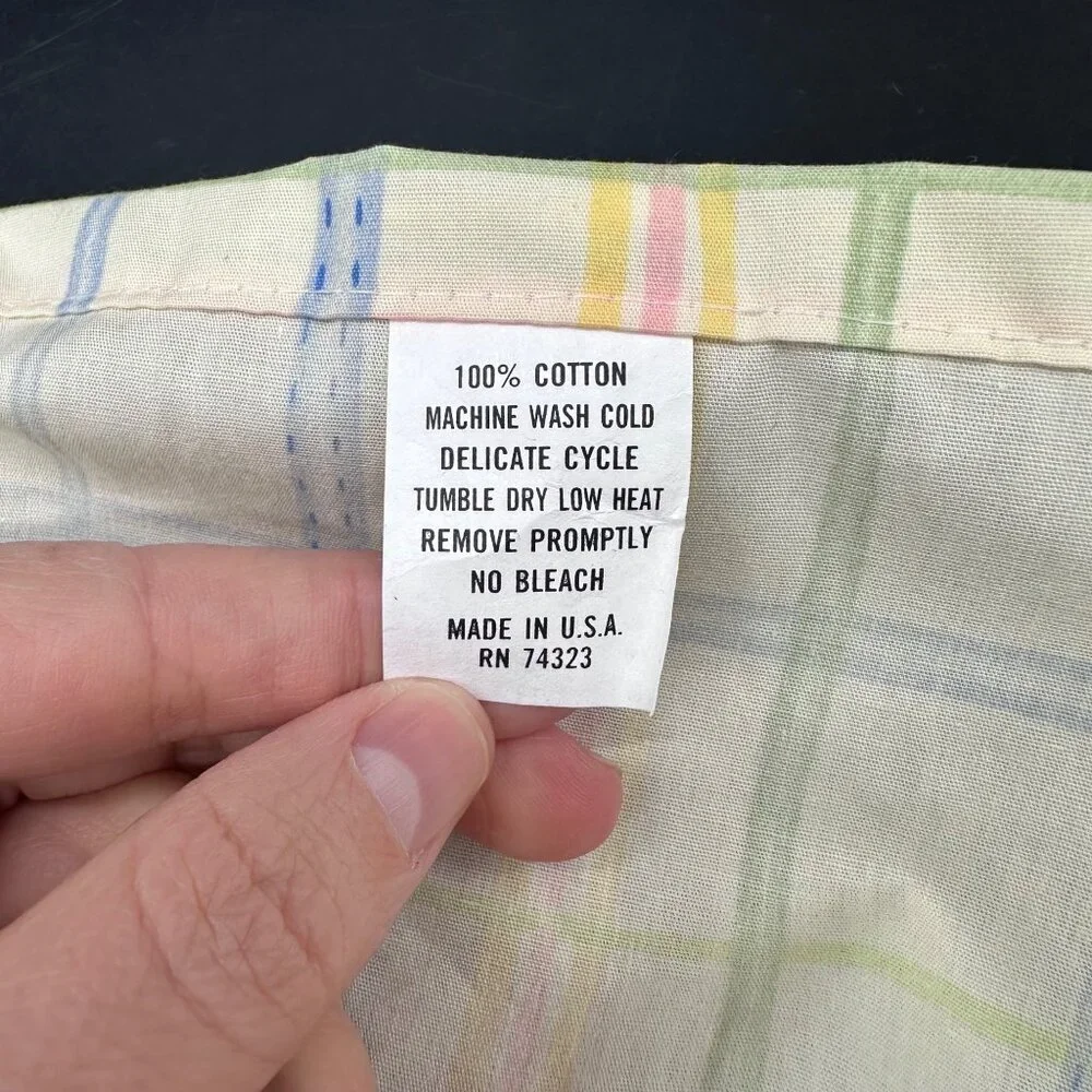 Vintage Curtain Topper Pastel Plaid Stripes Blue Yellow USA Cotton Cottagecore